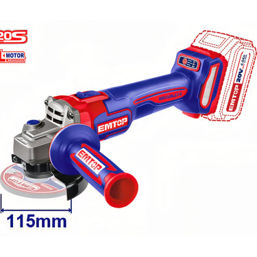 AMOLADORA 115MM M14 BATERIA 20V BRUSHLESS EMTOP P20S (BATERIA Y CARGADOR NO INCLUIDOS)